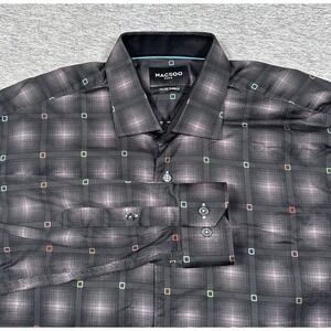 Maceoo Shirt Mens Size Large Black Italian Fabrics Long Sleeve Button Up City